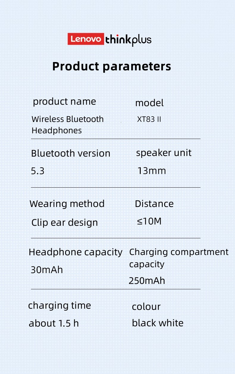 Lenovo 聯想 - XT83II 藍牙無線夾耳耳機 不入耳耳機 運動耳機