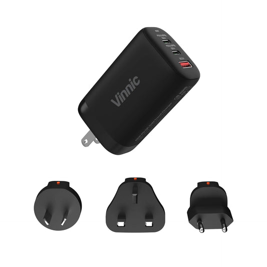 Vinnic 銀戰士電池 - 65W PD QC GaN 旅行充電器 快充 Travel Charger 3-Port | 65W PD3.0 | 22.5W QC3.0【VP-GA65WTR】