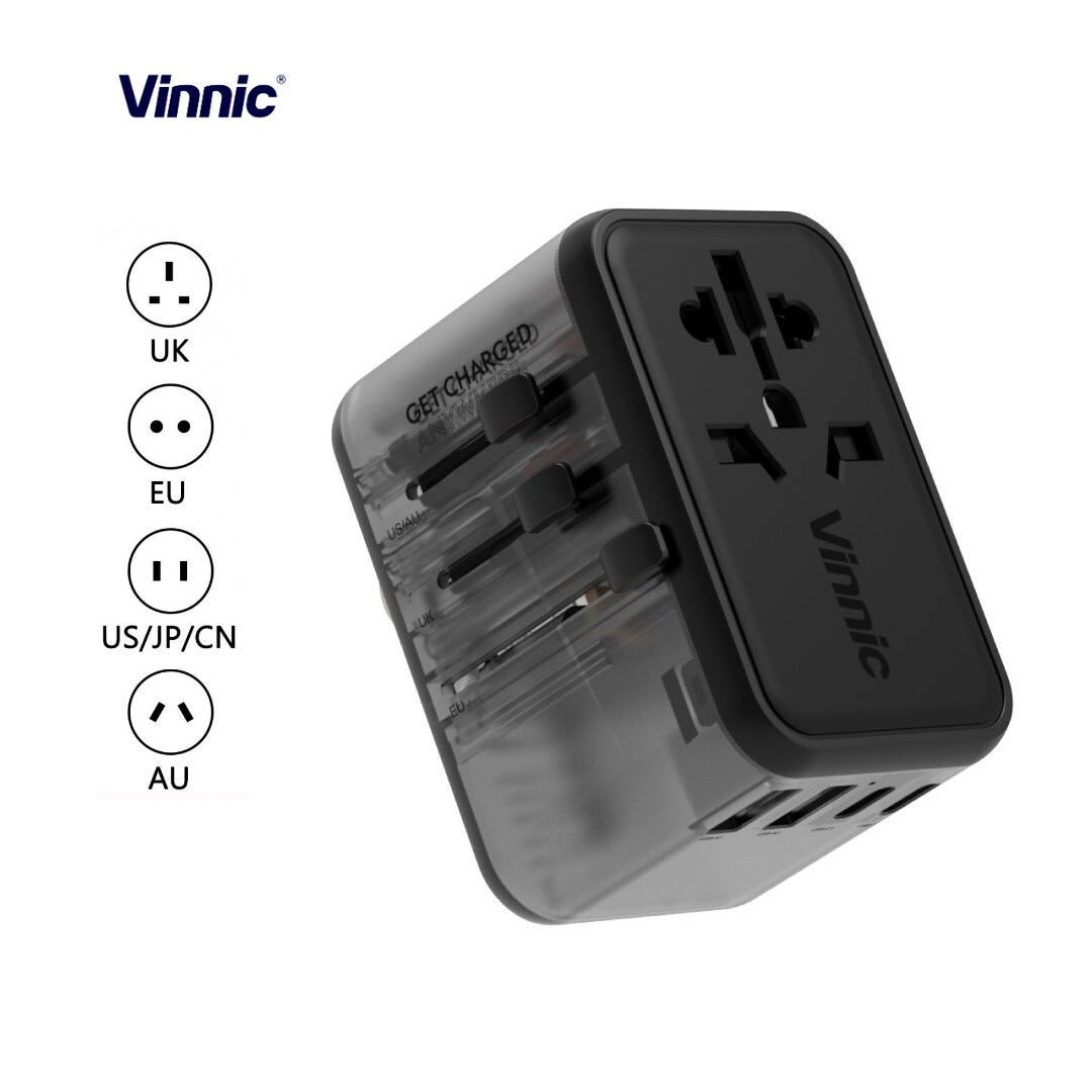 Vinnic 銀戰士電池 -【65W】PD GaN TABOCHE 多用途旅行轉換器 新款型格半透黑殼【VPTA-GA65WBK】