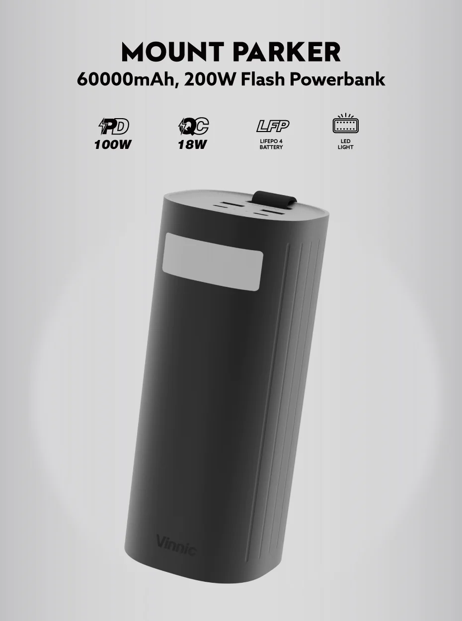 Vinnic 銀戰士電池 -【Mount Parker】60000mAh 行動電源 充電寶 (2個100W同時輸出 , 最多200W 輸出)