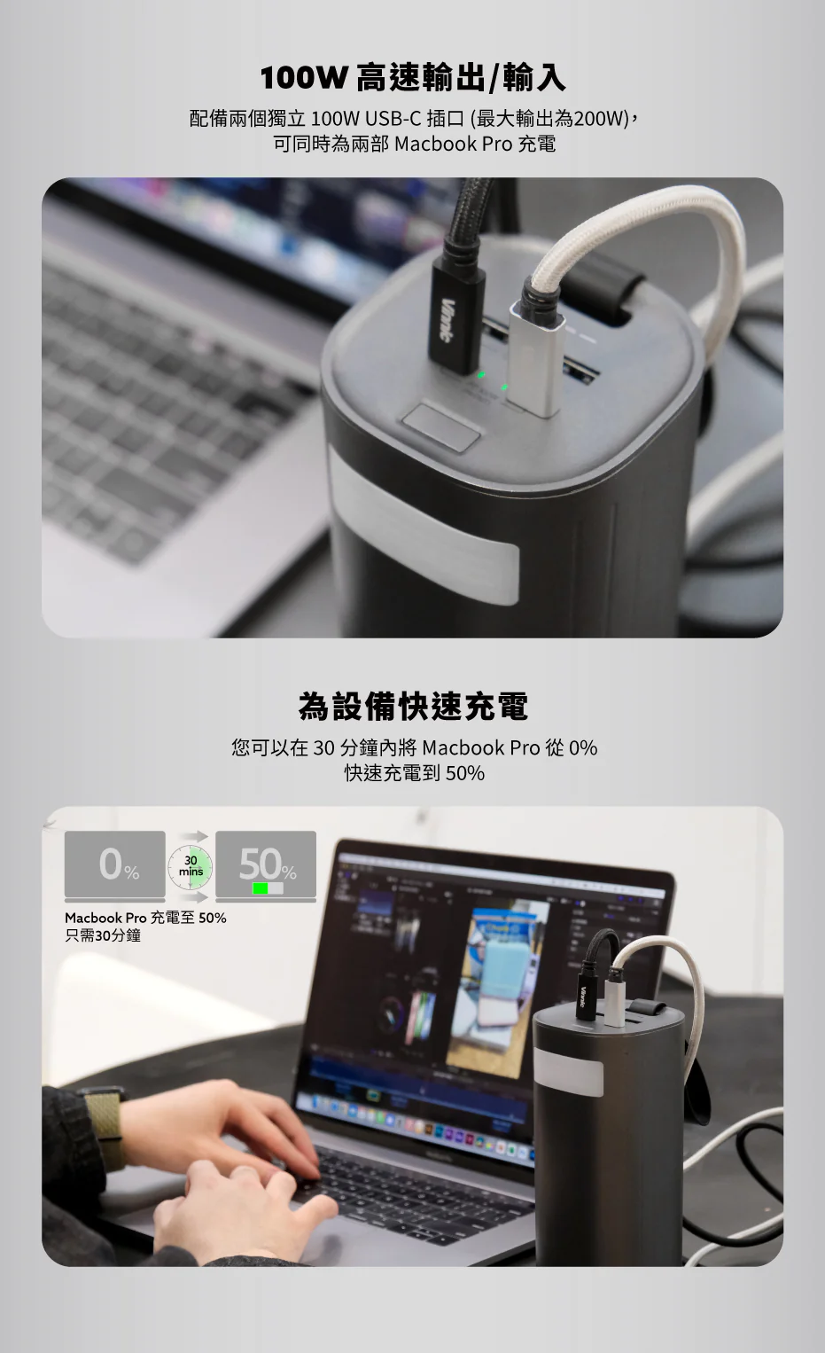 Vinnic 銀戰士電池 -【Mount Parker】60000mAh 行動電源 充電寶 (2個100W同時輸出 , 最多200W 輸出)