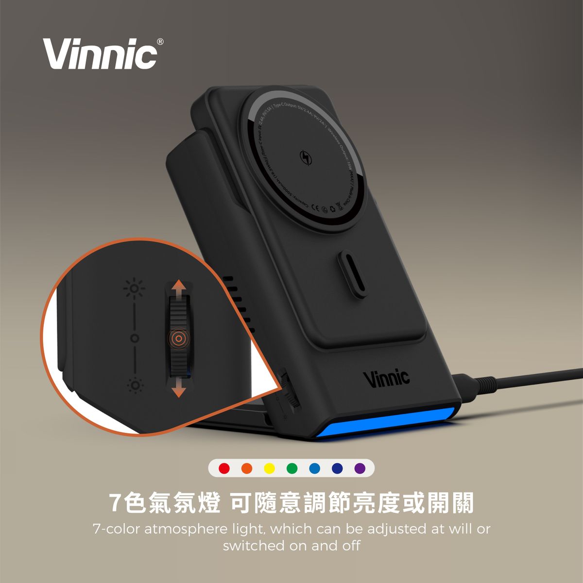 Vinnic 銀戰士電池 - AELLO PEAK 3合1 分體式 5,000mAh磁吸行動電源/無線充電座 - 原裝行貨