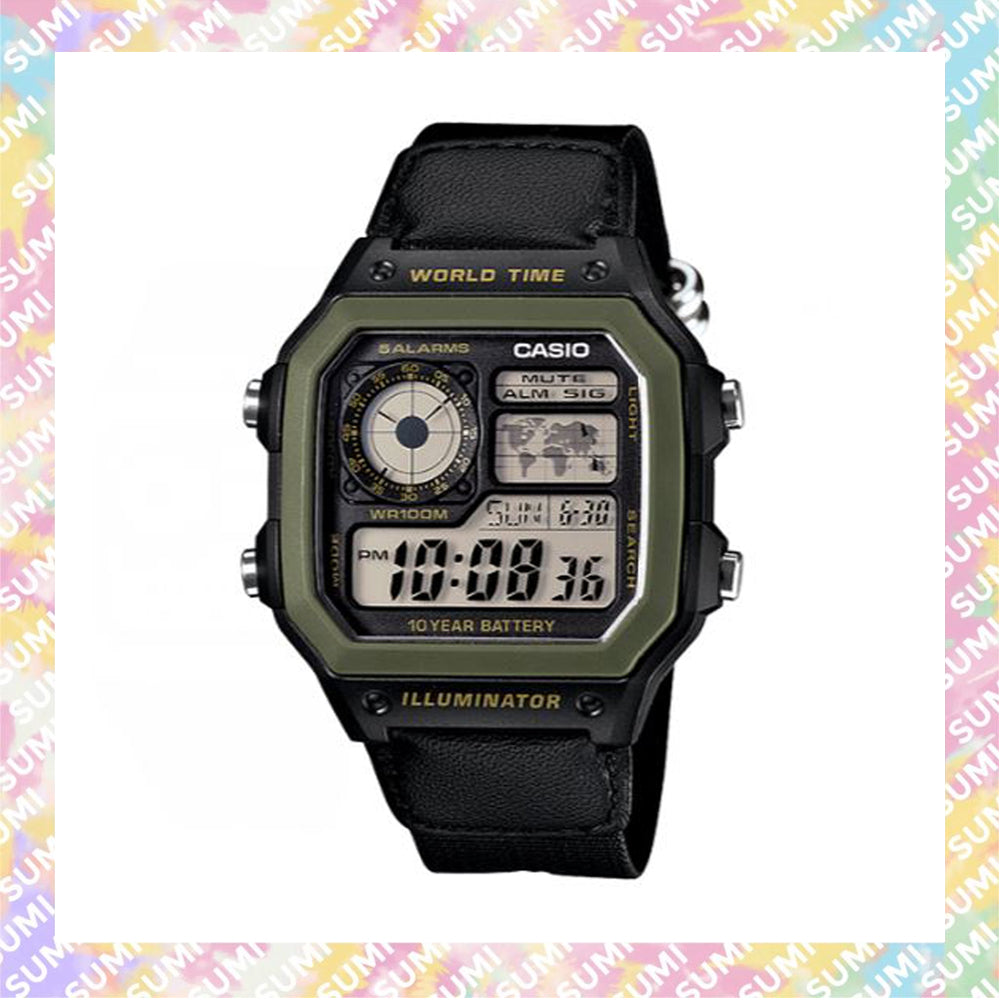 Casio - AE-1200WHB-1B 復古跳字錶 黑色尼龍帶