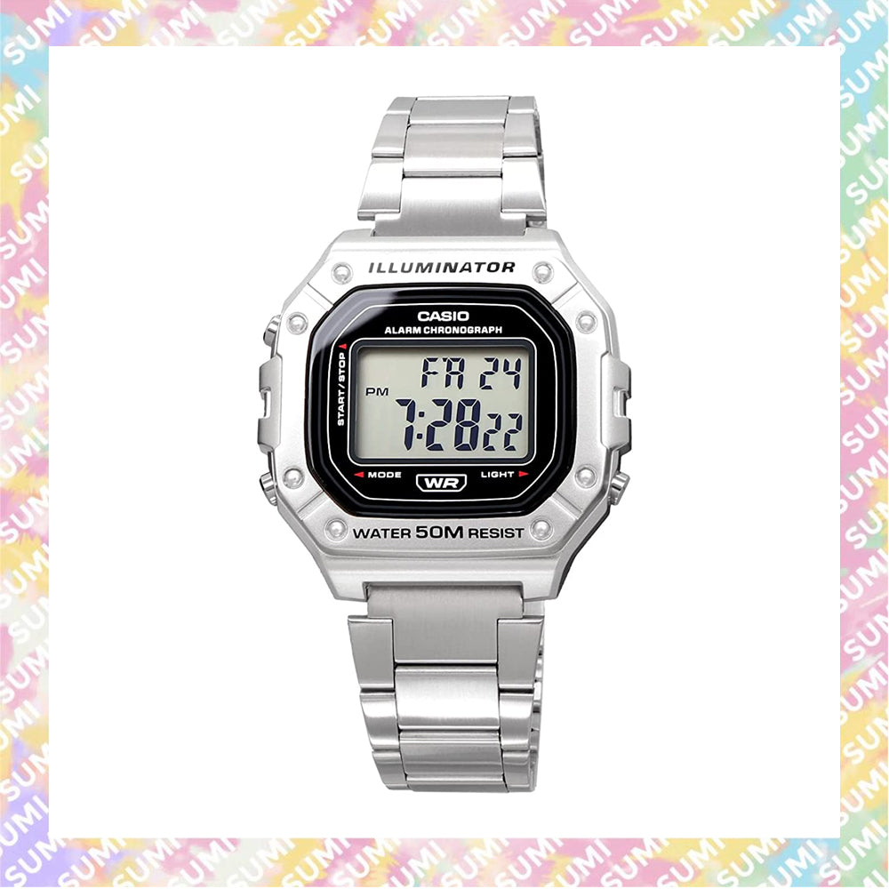 Casio - W-218HD-1A 不鏽鋼錶帶防水50米 LED照明 電子錶